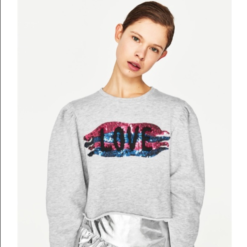 Zara Love Sequin Cropped Sweater